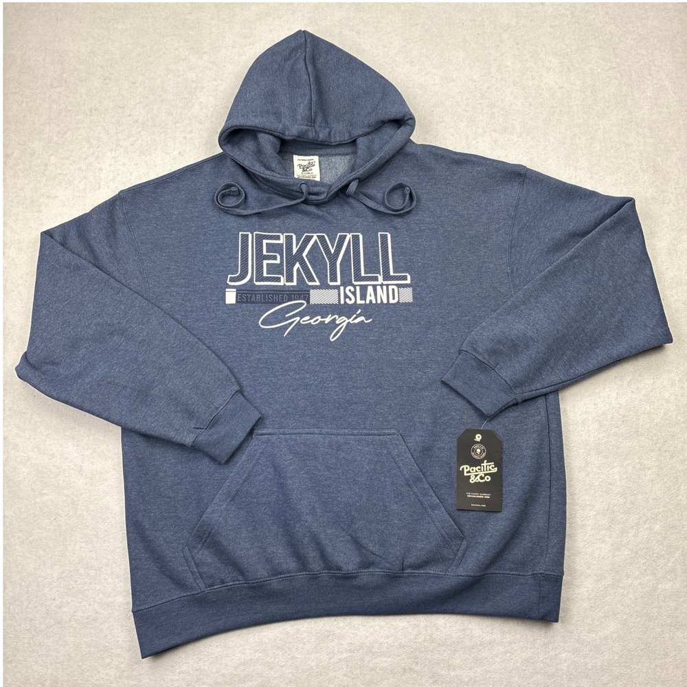 Pacific & Co Jekyll Island Georgia Hoodie Mens XL NWT Heather Navy‎ Blue Fleece